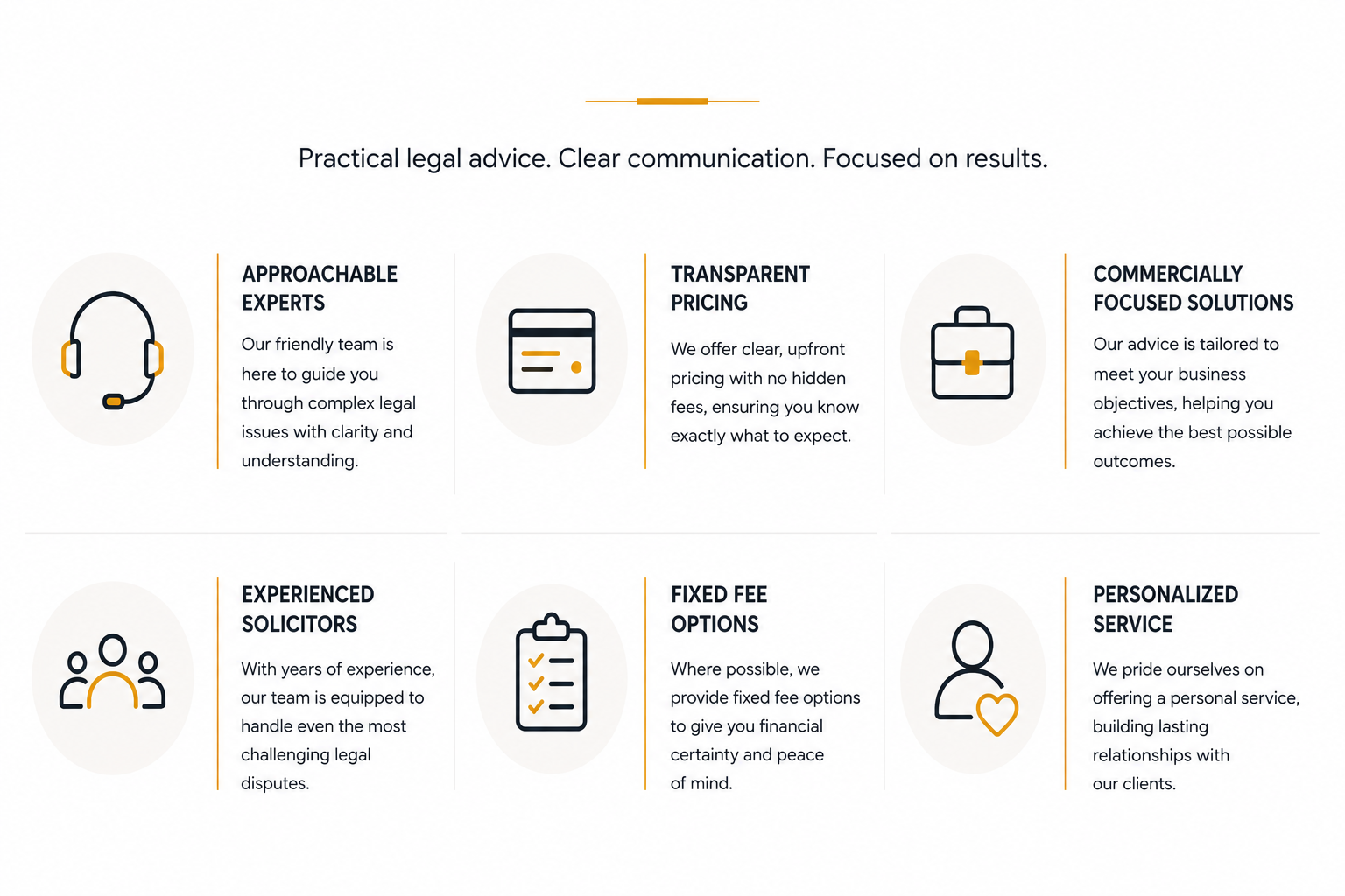 The Johnson May Approach to Legal Services Infographic highlighting the Johnson May Solicitors approach, including approachable legal experts, transparent pricing, commercially focused solutions, experienced solicitors, fixed fee options and personalised client service.